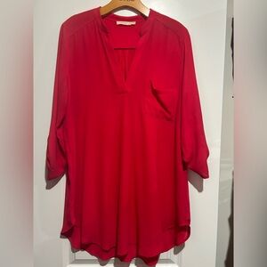 Lush Bright Red Blouse with V-Neck